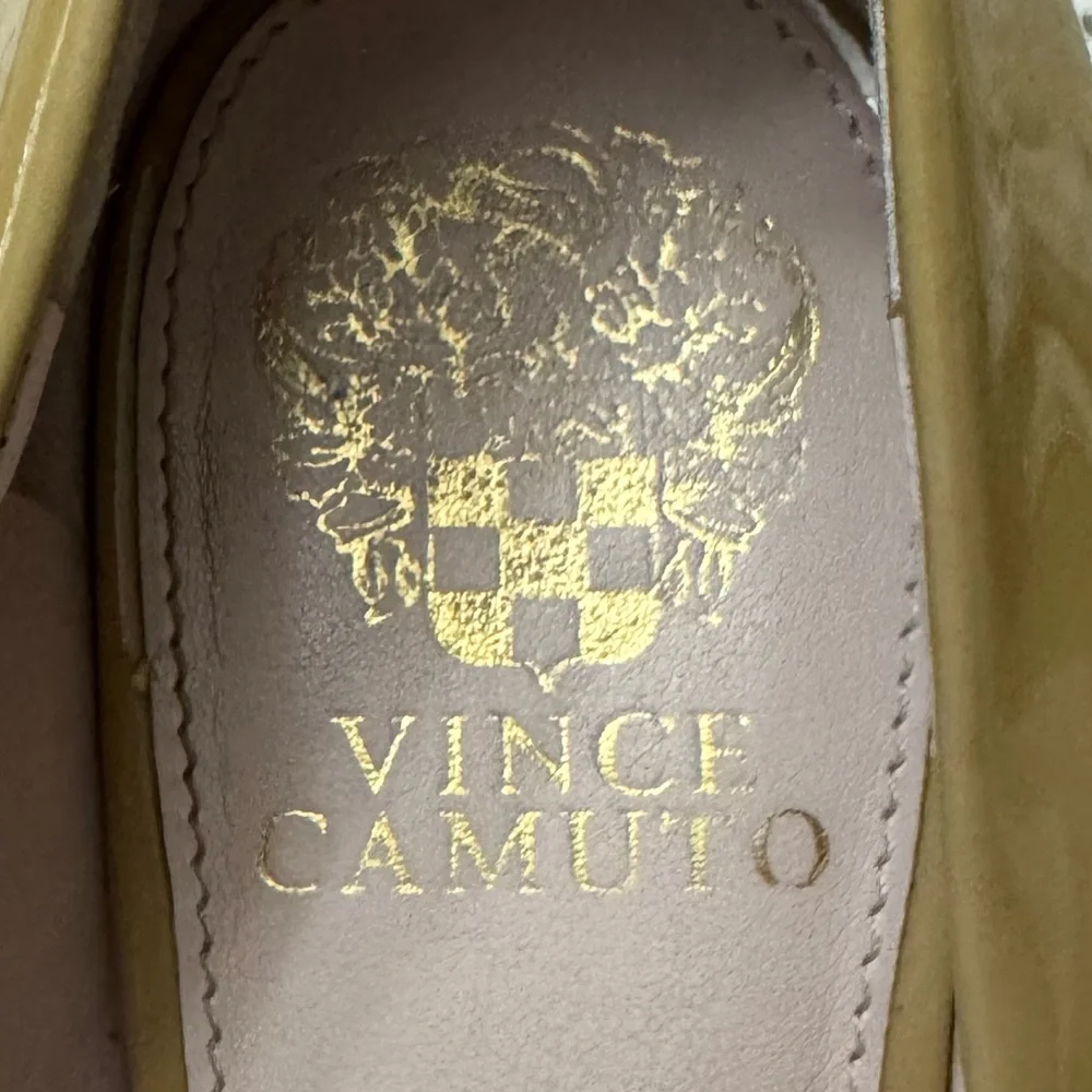 Vince Camuto Kira Blush Nude Patent Leather Tan Peep-Toe Heels